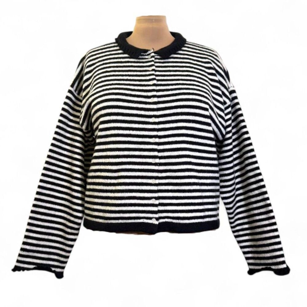 POLAGRAM Button Front Striped Cardigan-Black/Ivory, NWT! Size 3XL